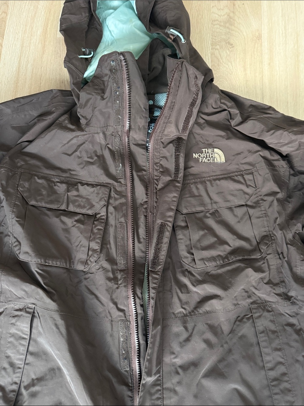 The North Face Brown Hooded Raincoat with Mint Lining - Picture 4 of 6